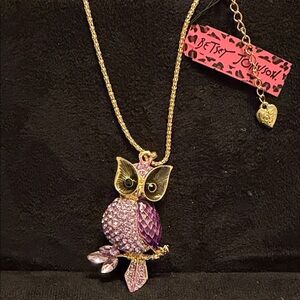 Betsey Johnson Purple and Gold Owl Necklace